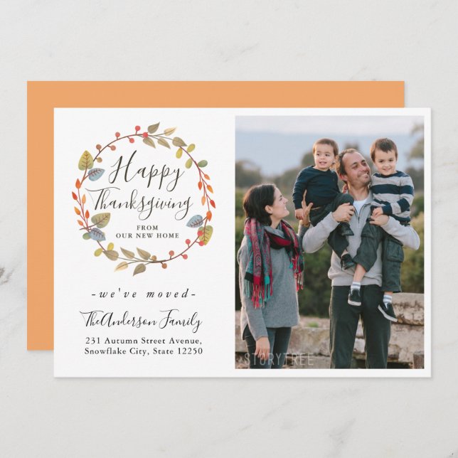 Faire-part Bon thanksgiving Wreath Photo Holiday Moving (Devant / Derrière)