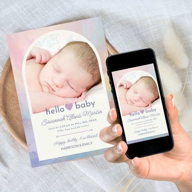 Faire-part Bonjour Baby Arch Photo Collage Filles Naissance (Créateur téléchargé)