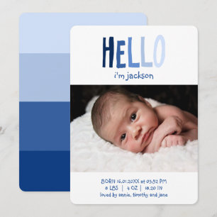 Faire-part BONJOUR Je suis Baby Name Photo Palette Bleue Nouv