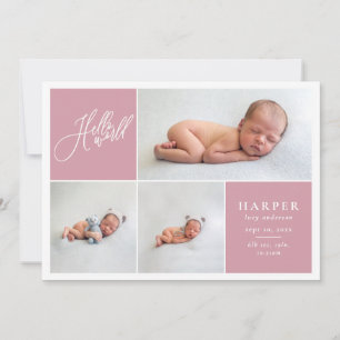 Faire-part Bonjour le monde multiphoto moderne géométrique + 