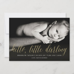 Faire-part Bonjour Little Darling Gold Script Chic Photo Nais