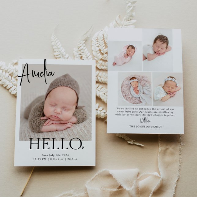 Faire-part Bonjour | Moderne Annonce de Naissance de Bébé Min (Créateur téléchargé)