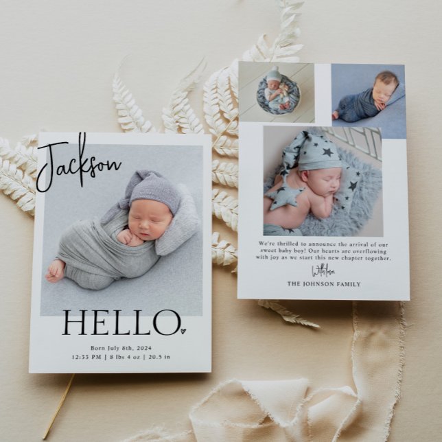 Faire-part Bonjour | Moderne Annonce de Naissance de Bébé Min (Créateur téléchargé)