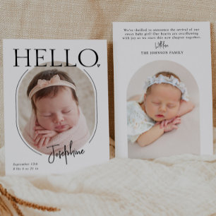 Faire-part Bonjour   Naissance de bébé ovale minimaliste mode