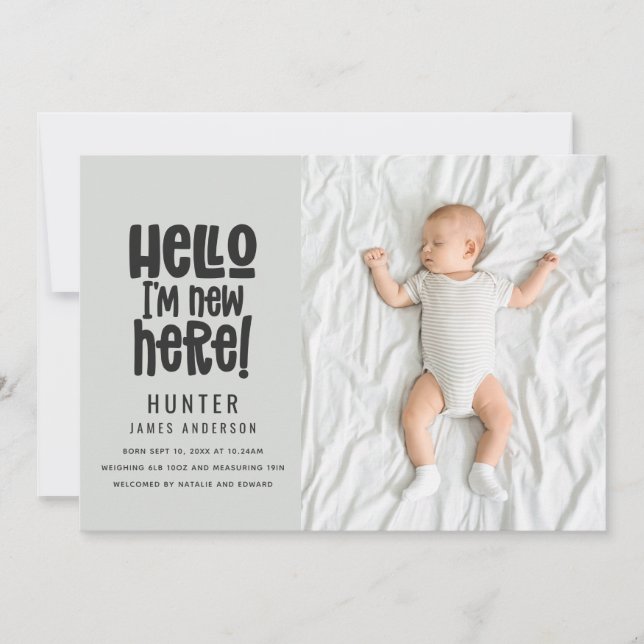 Faire-part Bonjour, simple moderne minima photo naissance (Devant)