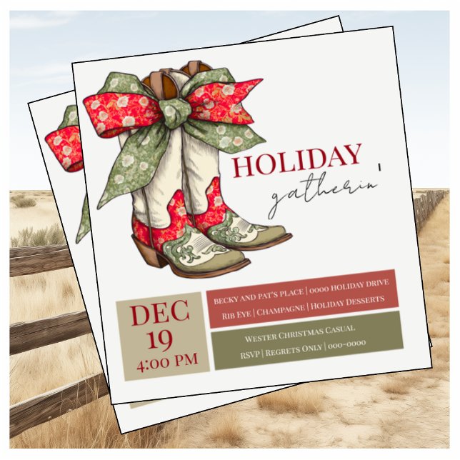 Faire-part Boots mignons et fête de Noël (Western themed holiday party invitation that is fully customizable. )