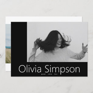 Faire-part Borders Moderne Simple Photo Blanc Blanc Onyx Grad