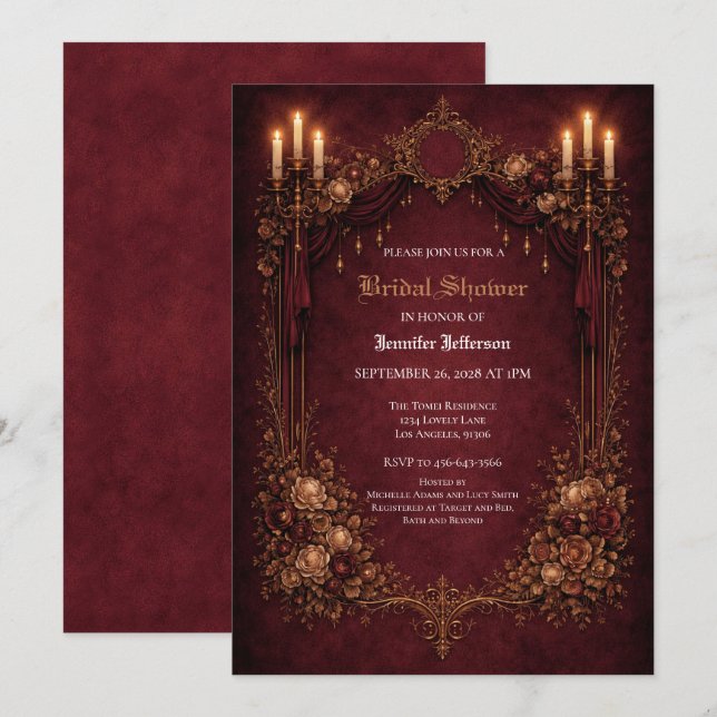 Faire-part Bordure dorée ornée Mariage gothique (Devant / Derrière)
