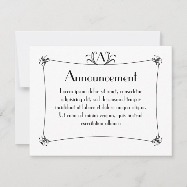 Faire-part Bordure Elégante Personnalisable Avec Monogramme (Devant)