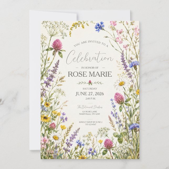 Faire-part botanique de prairie de fleurs sauvages (Devant)