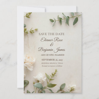 Faire-part botanique ivoire romantique de mise en