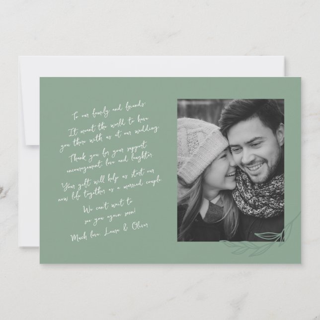 Faire-part Botanique verte à la main Merci photo deux (Dos)