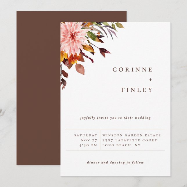 Faire-part Bouquet de mariage rustique d'automne (Devant / Derrière)