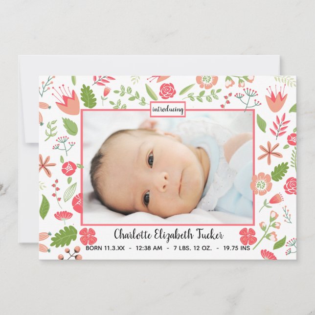Faire-part Bouquets Floraux Roses - Annonce de Naissance (Devant)