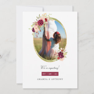 Faire-part Bourgogne et rose géométrique floral grossesse