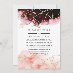 Faire-part Bourgogne et rose géométrique pour mariage avec li