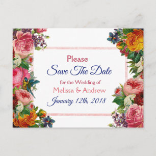 Faire-part Bourgogne Floral Enregistrer la date Carte postale