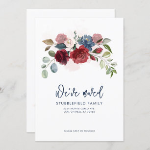 Faire-part Bourgogne Floral Nouvelle adresse Moving