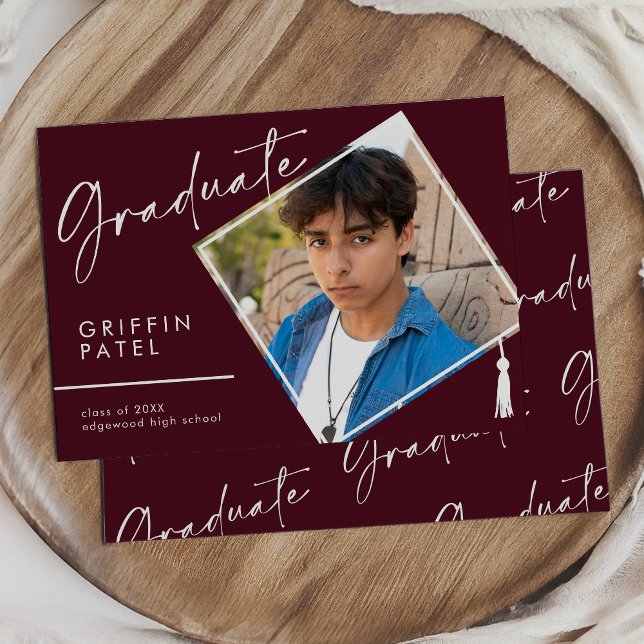 Faire-part Bourgogne Moderne Diplôme Cap Photo Graduation (Créateur téléchargé)