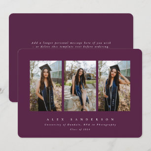 Faire-part Bourgogne Simple Moderne Triple Photo Graduation