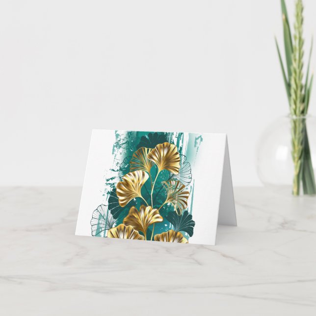 Faire-part Branche avec Feuilles d'or Ginko Biloba (Devant)