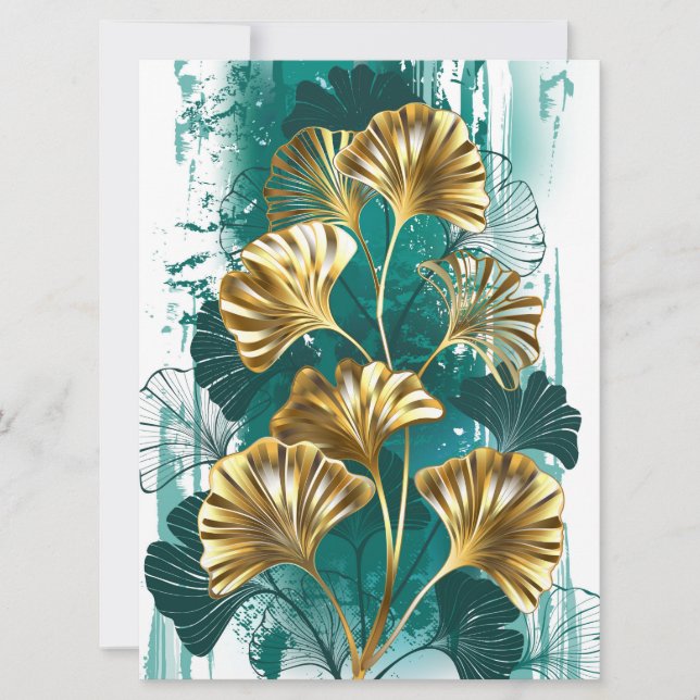 Faire-part Branche avec Feuilles d'or Ginko Biloba (Devant)