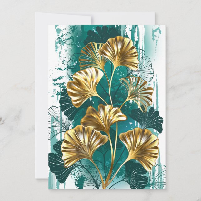 Faire-part Branche avec Feuilles d'or Ginko Biloba (Devant)