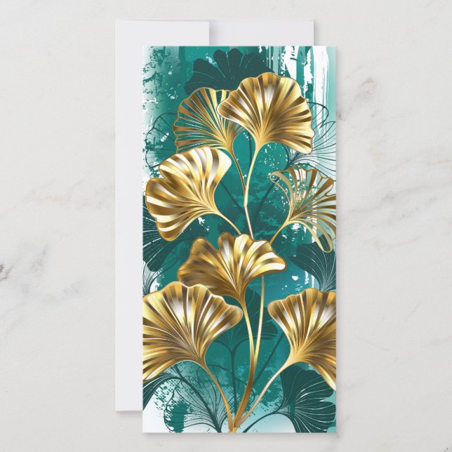 Faire-part Branche avec Feuilles d'or Ginko Biloba (Devant)