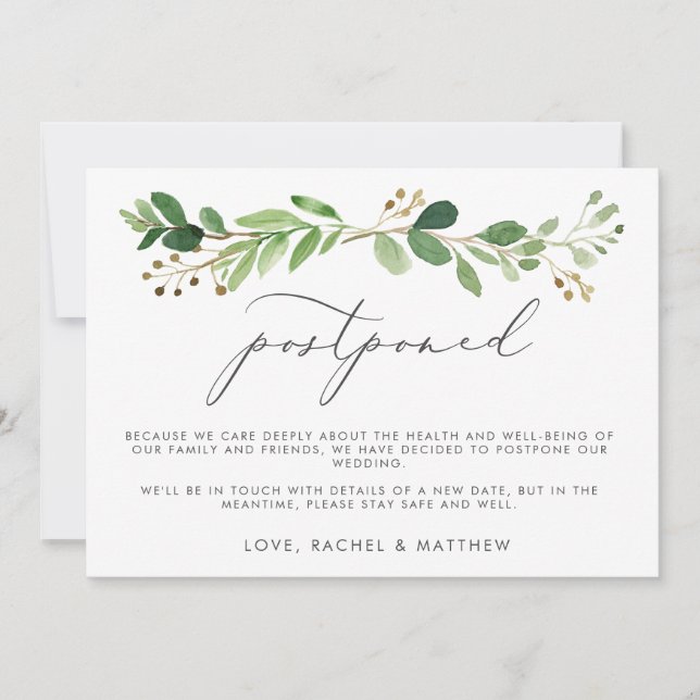 Faire-part Branche d'eucalyptus aquarelle Mariage reporté (Devant)