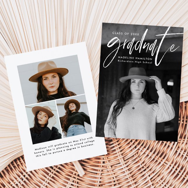 Faire-part Brosse blanche manuscrite Script 4 Diplôme photo (Créateur téléchargé)