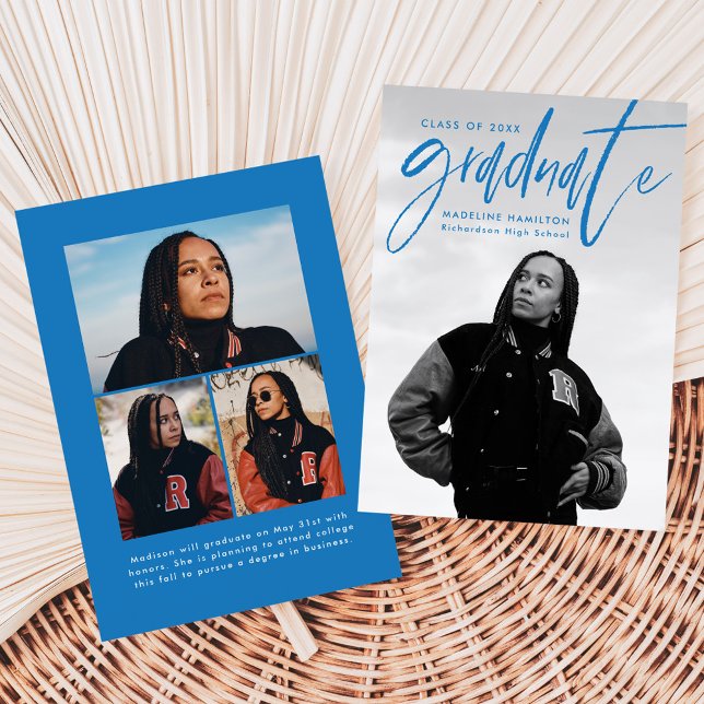 Faire-part Brosse Bleue manuscrite Script 4 Diplôme photo (Créateur téléchargé)