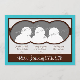 Faire-part Brown Cyan Blue Triplet Annonces de naissance