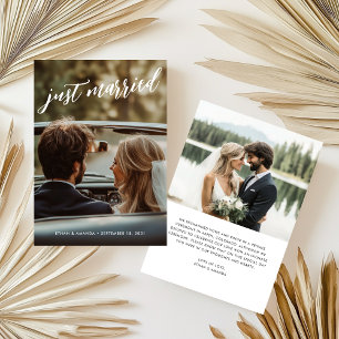 Faire-part Brush Calligraphy Just Married Photo Elopement