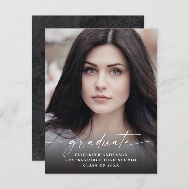 Faire-part Budget Moderne de script blanc Diplôme photo (Devant / Derrière)