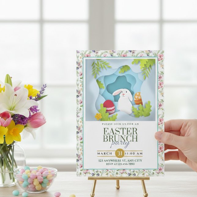 Faire-part Bunny & Floral Easter Brunch I 3D Style (Créateur téléchargé)