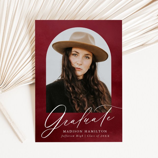 Faire-part Burgundy Aquarelle Arch Photo Graduation (Créateur téléchargé)