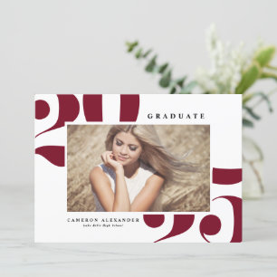 Faire-part Burgundy Bold Typographie 2024 Diplôme Photo