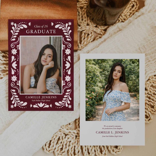 Faire-part Burgundy Fiesta Photo Grad Announcement 2026 (Burgundy Fiesta Photo Graduation Announcement)