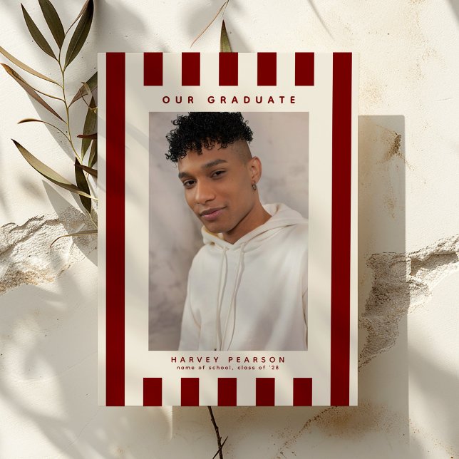 Faire-part Burgundy Sporty Stripes 2 Photo Graduation (Créateur téléchargé)