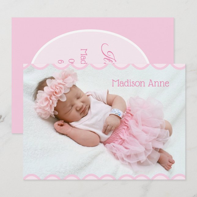 Faire-part C’est une fille Script Photo Rose Girly Elegant Bi (Devant / Derrière)