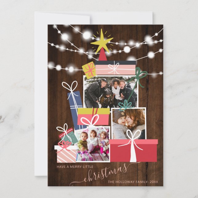 Faire-part Cadeaux de Noël bois d'arbre 3 photo collage (Devant)