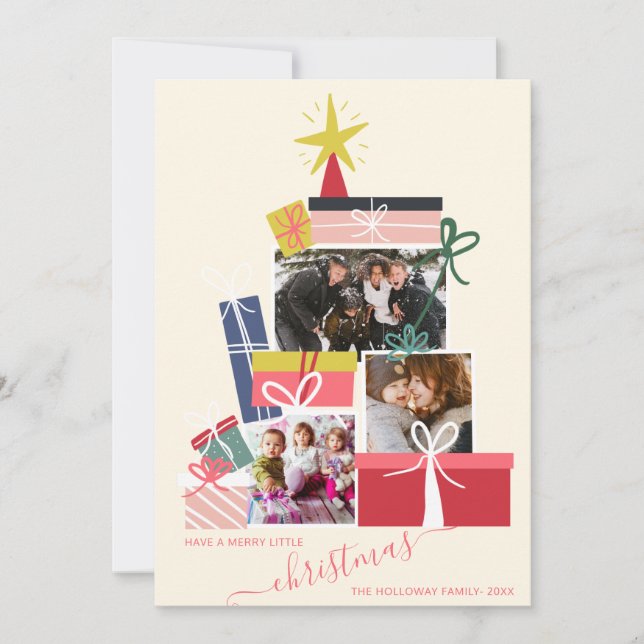 Faire-part Cadeaux légers arbre de Noël 3 photo collage (Devant)