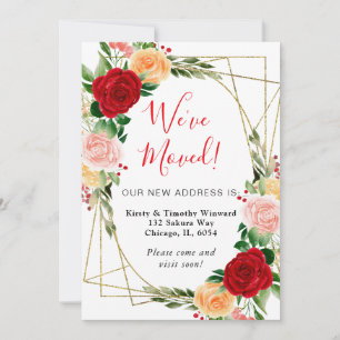 Faire-part Cadre de roses orange rouge aquarelle Nous avons d