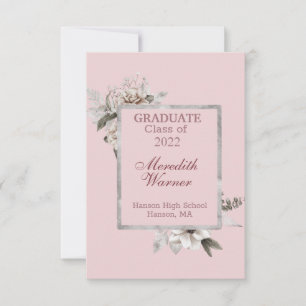 Faire-part Cadre en argent floral blanc sur la graduation ros