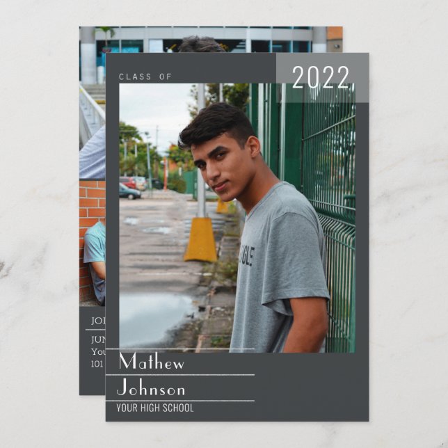 Faire-part Cadre Masculine Moderne Ajoutez Votre Diplôme Phot (Devant / Derrière)