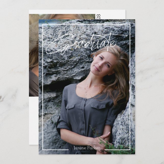 Faire-part Cadre moderne Ajouter votre photo Annonce de gradu (Devant / Derrière)