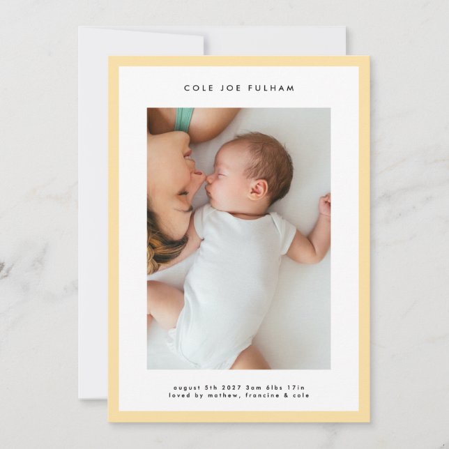 Faire-part cadre photo bébé naissance simple moderne beige (Devant)