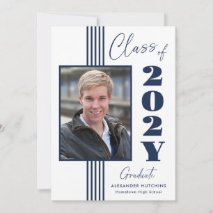 Faire-part Cadre photo élégant Navy White 2025 Diplômé