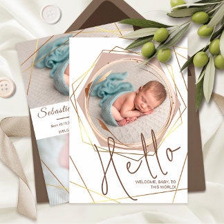 Faire-part Cadre photo géométrique feuille or Nouveau-né Stat