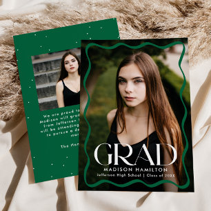 Faire-part Cadre vert moderne Wavy Frame 2e année d'études en